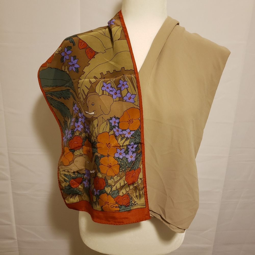 2 Women's Scraves Tan and Orange flowers and Solid